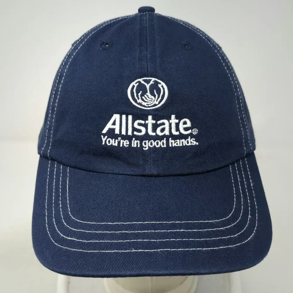 Allstate Logo Baseball Cap Blue One Size White Contrast Stitching Strapback Hat